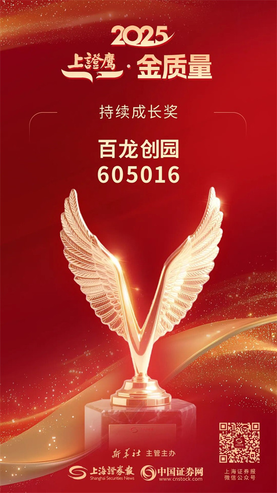 百龙创园斩获 2025“上证鹰・金质量” 持续成长奖 以稳健增长诠释高质量发展底色